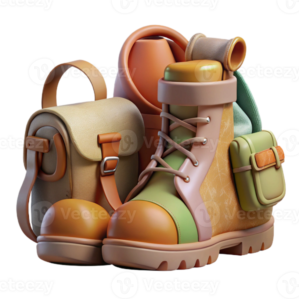 elegant artistic Muted Tones Hiking Boots and Backpack Cutout authentic png