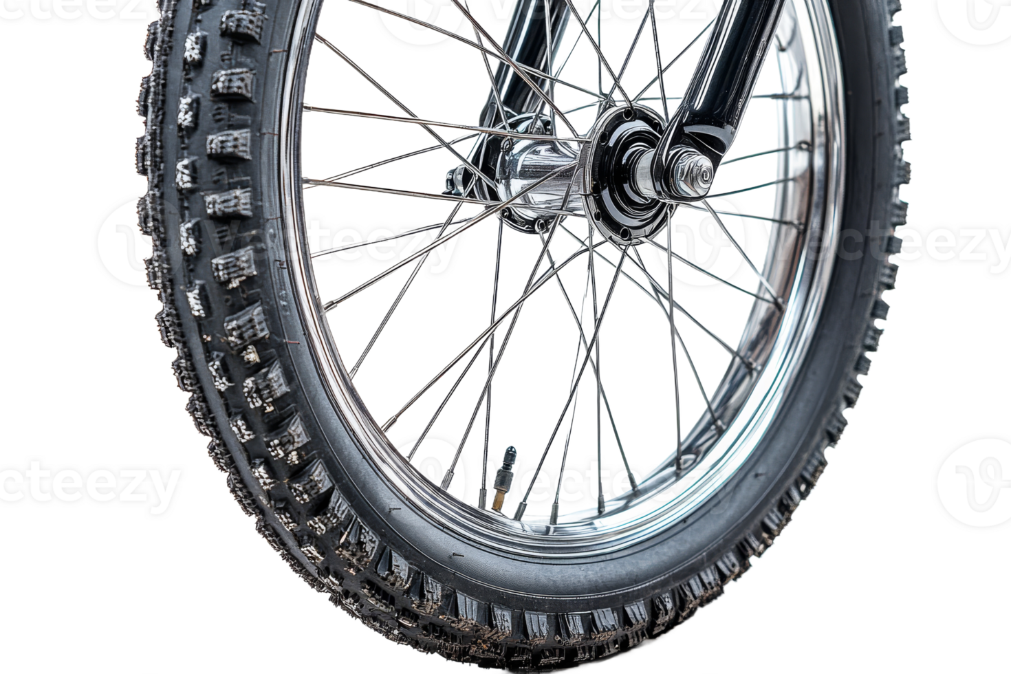 Mountain bike wheel with thick tire for rugged terrain png