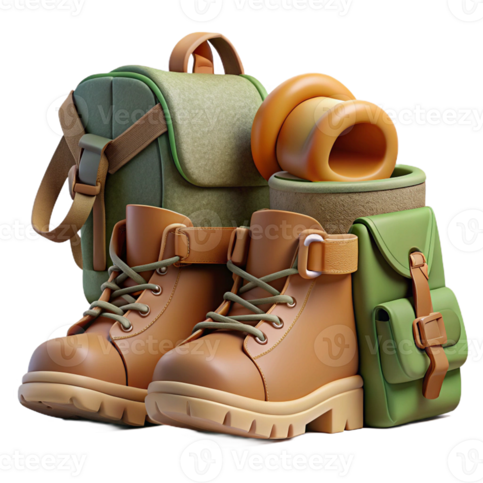 serene modern Muted Tones Hiking Boots and Backpack Cutout professional png