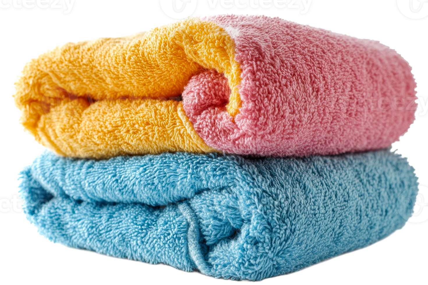 Soft fluffy towels in vibrant colors stacked neatly png