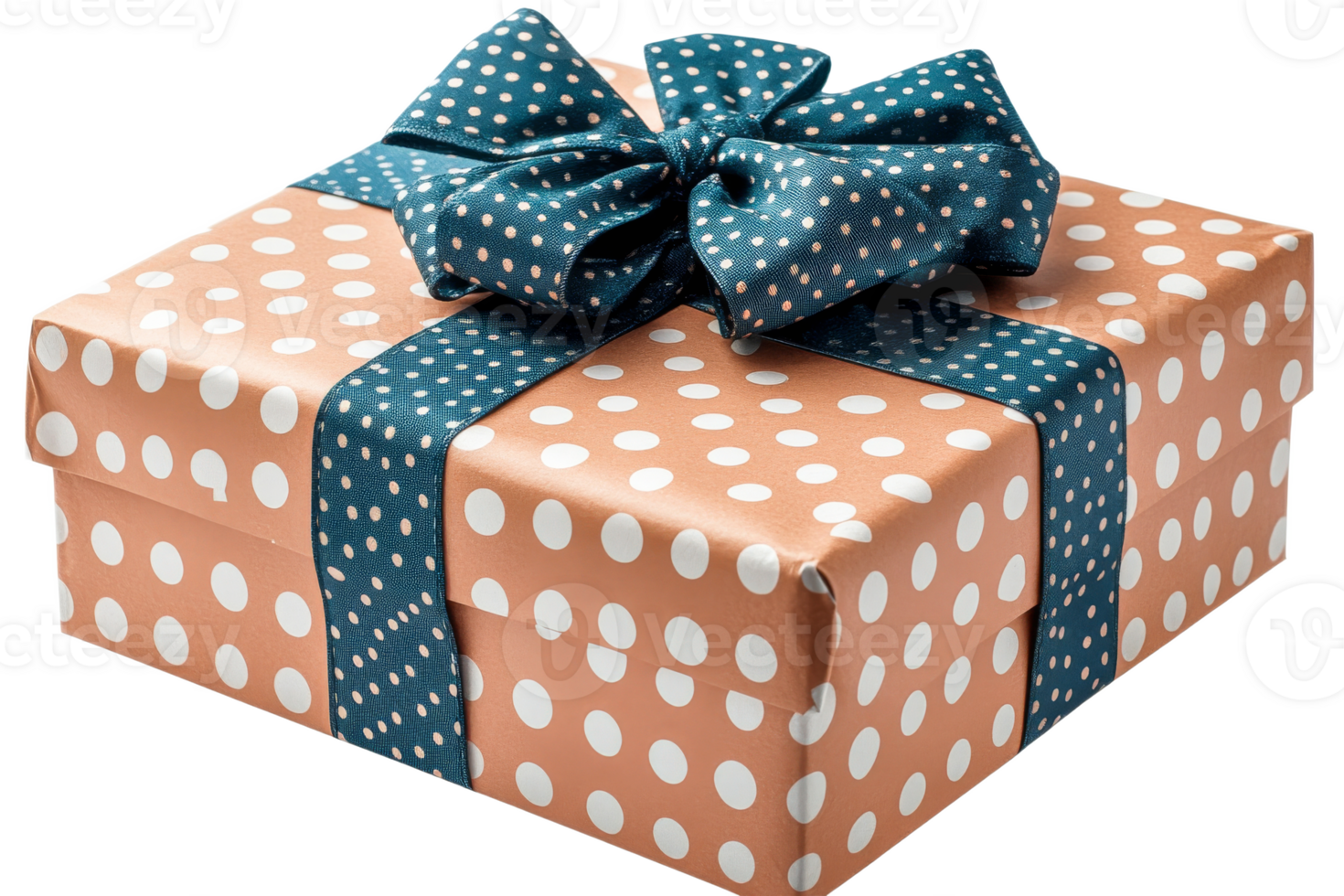 Elegant gift box with teal ribbon and polka dots png
