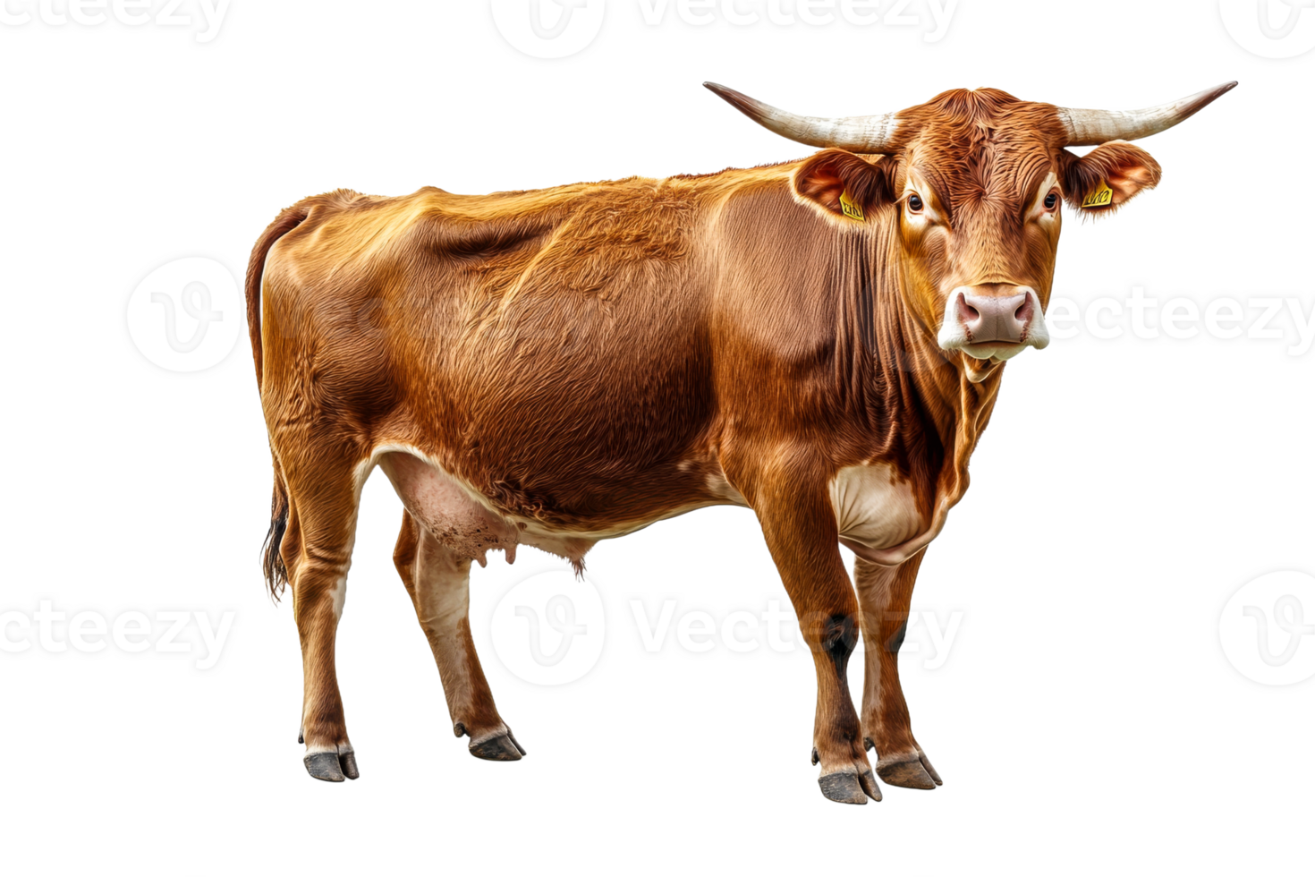 Happy brown cow standing against a transparent background png