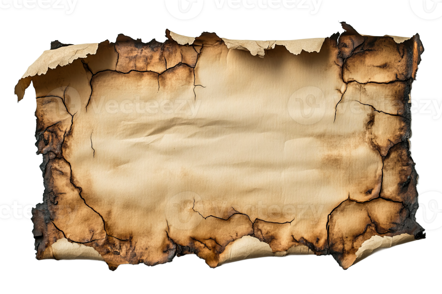 Ancient scroll with burnt edges and a wrinkled texture png