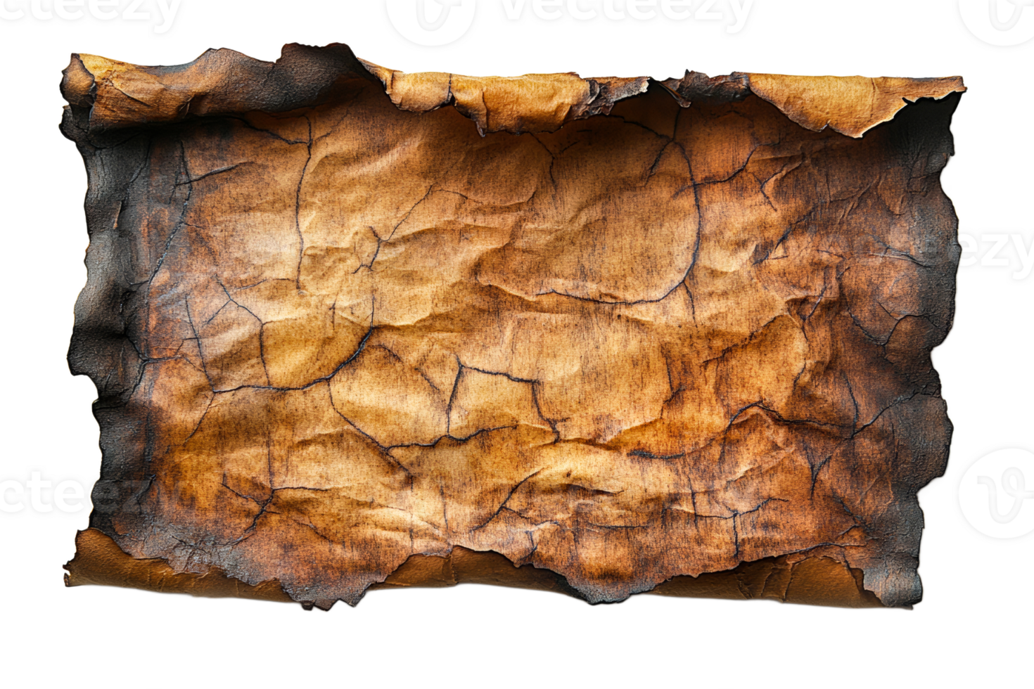 Old parchment with burnt edges and cracks displayed png