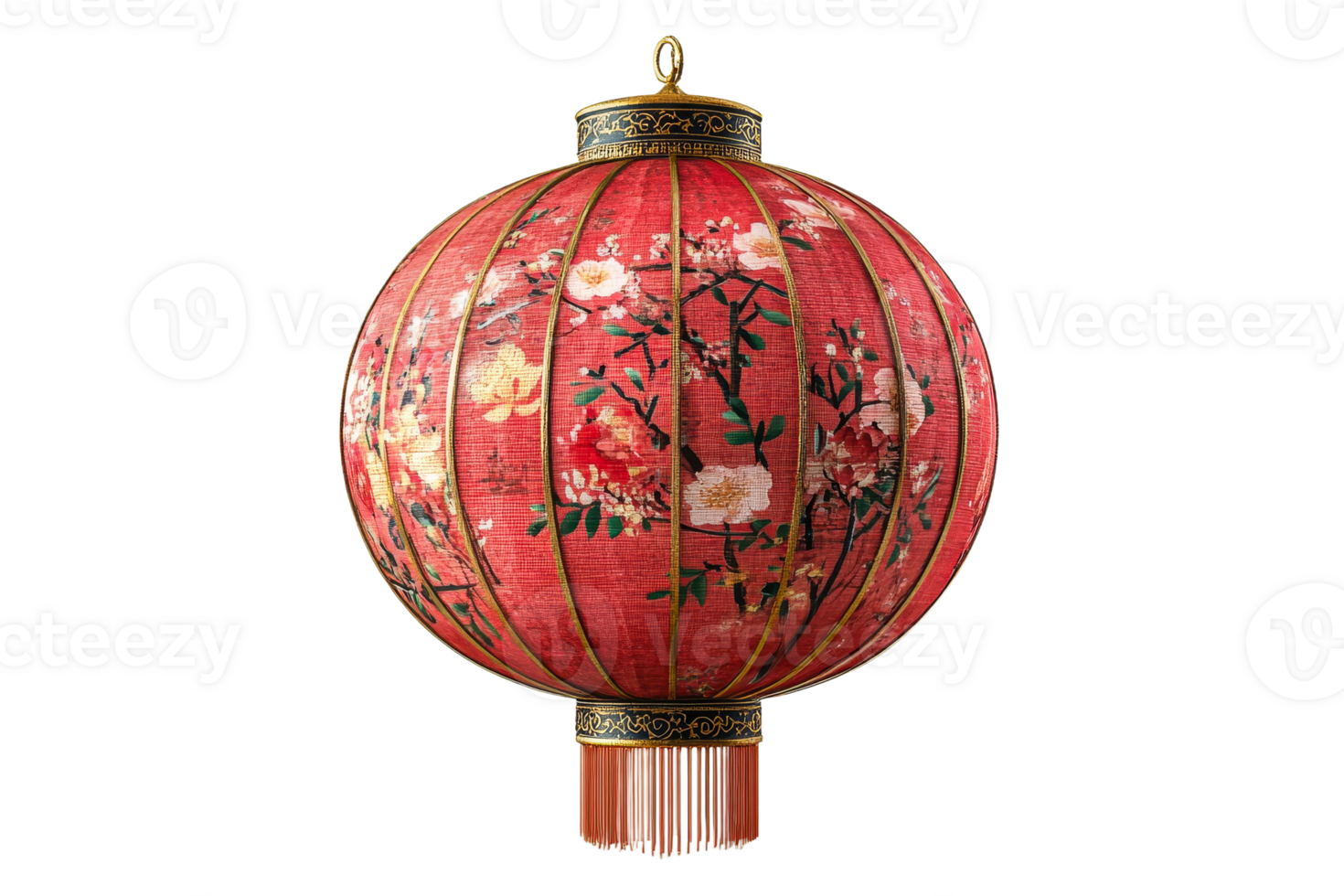 Elegant red lantern decorated with floral patterns png