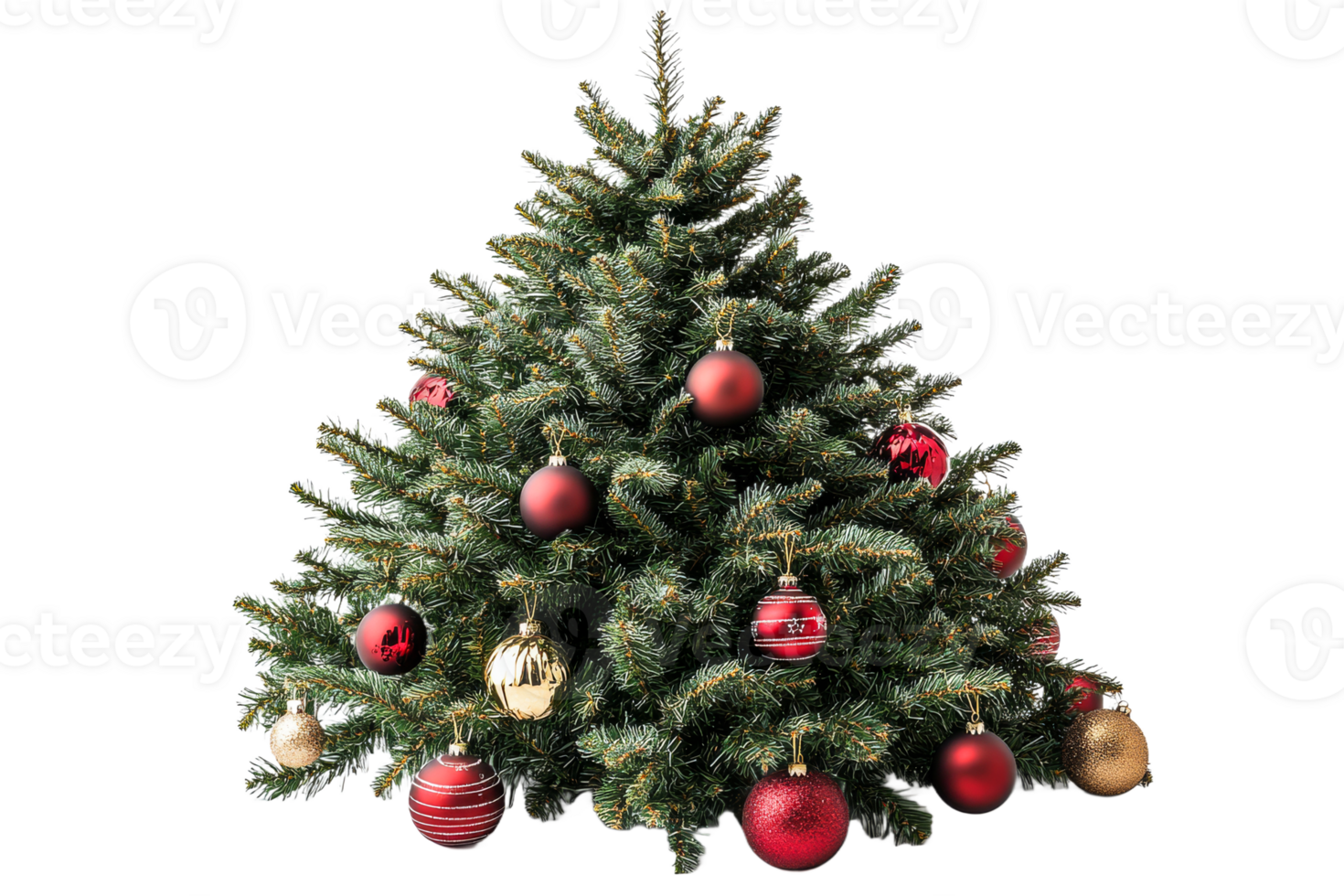 Christmas tree with ornaments on transparent background png