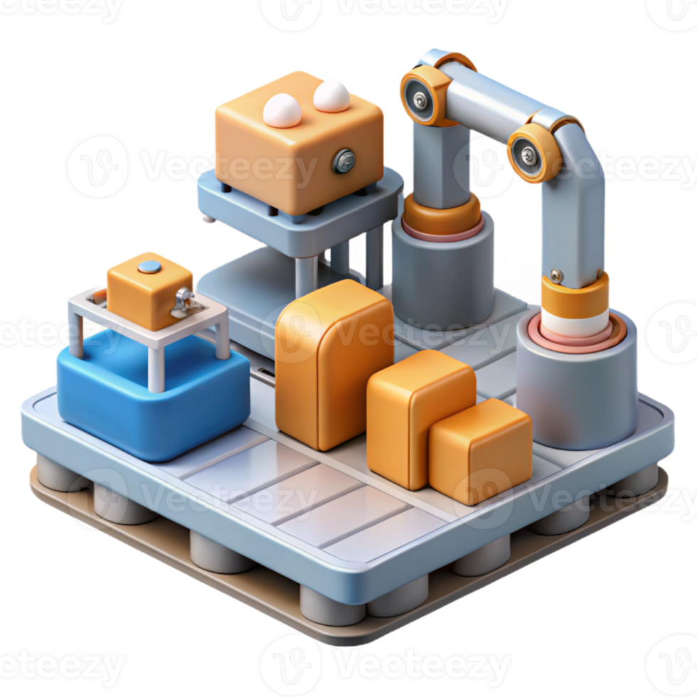extraordinary classic Nanobot Assembly Line in Factory Setting Transparent Background detailed png