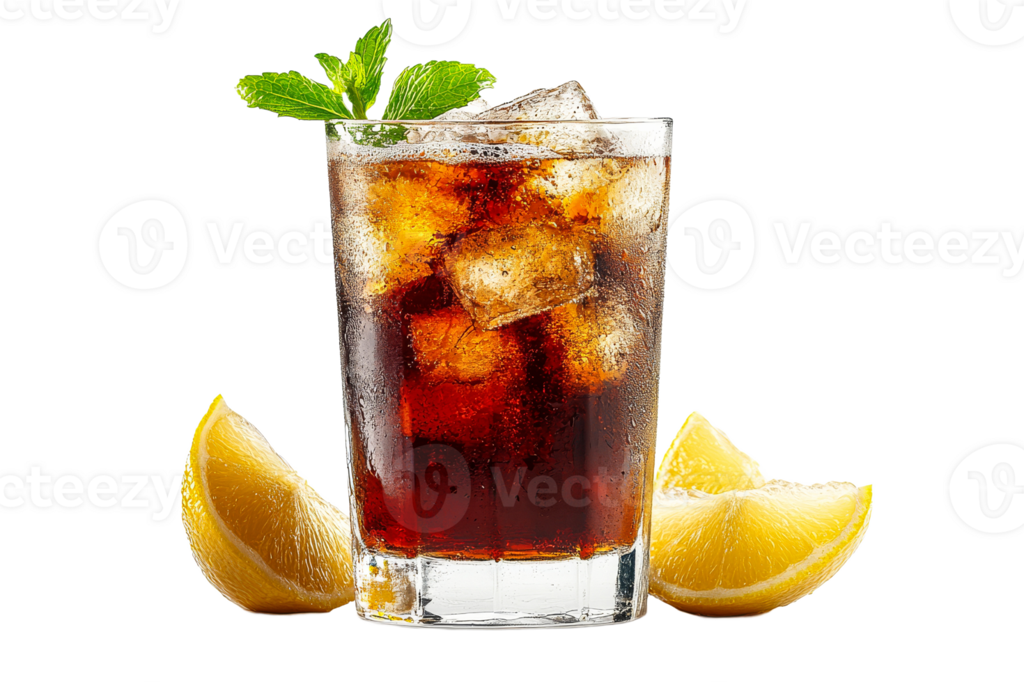 Refreshing drink with lemon slices and mint garnish png