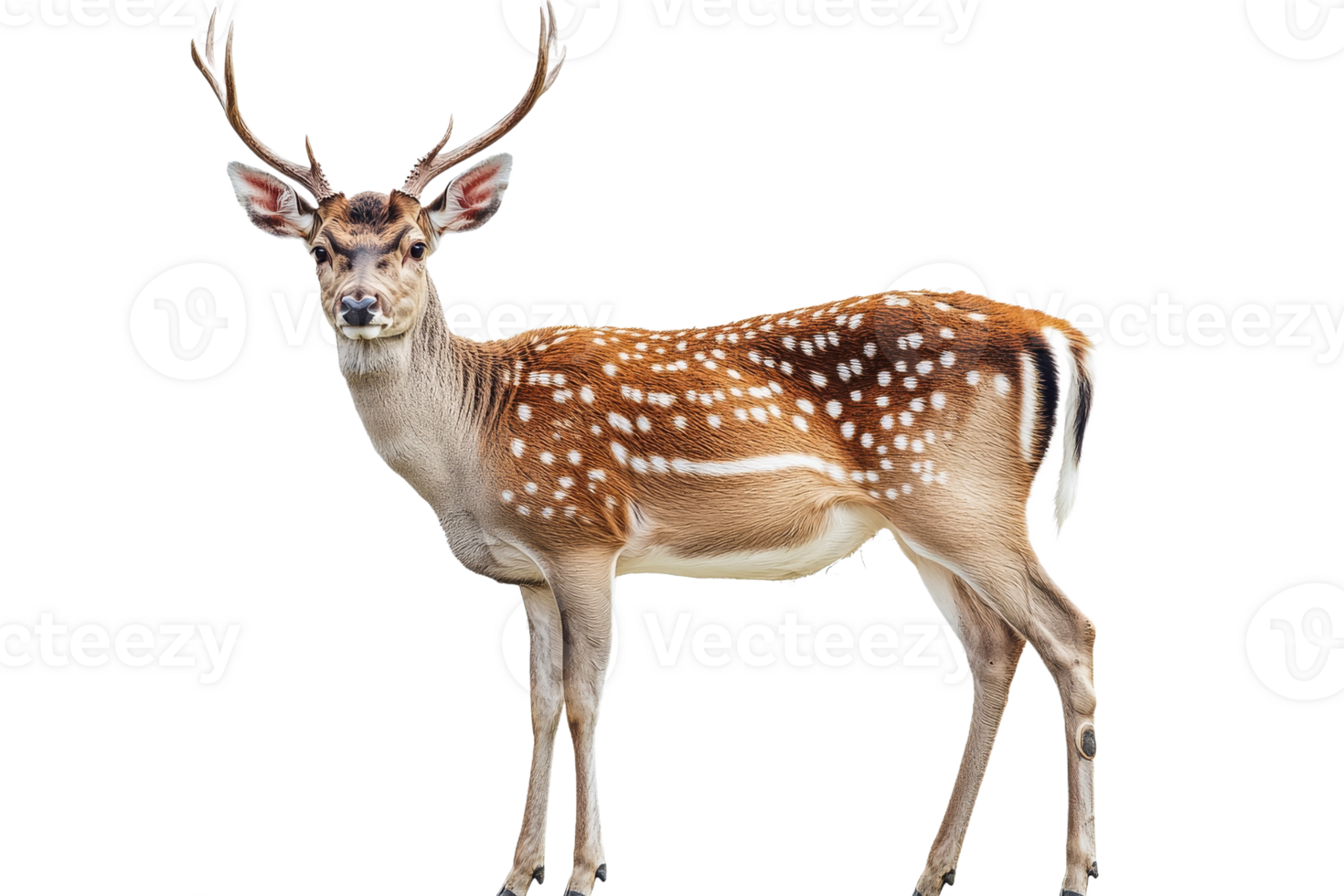 Elegant deer with spotted coat standing in profile view png