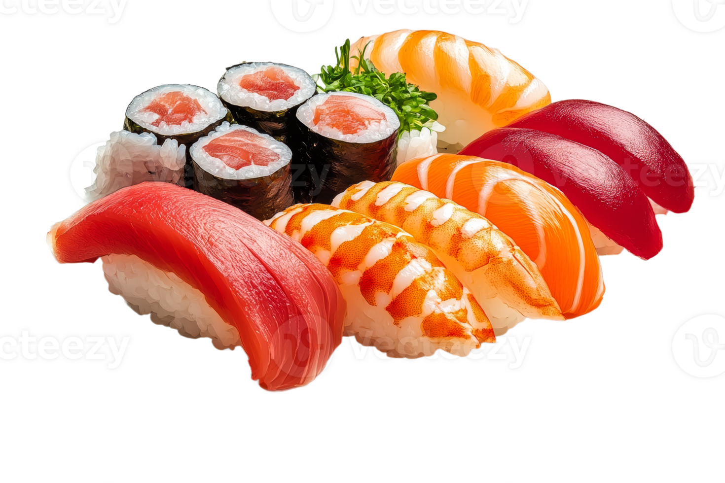 Variety of sushi on a clear background png