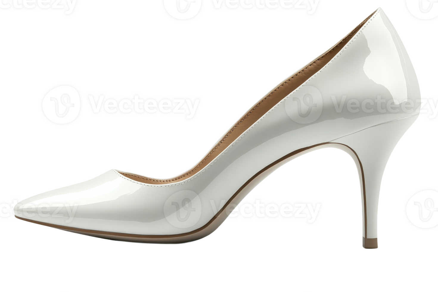 Elegant white high heel shoe with a pointed toe design png