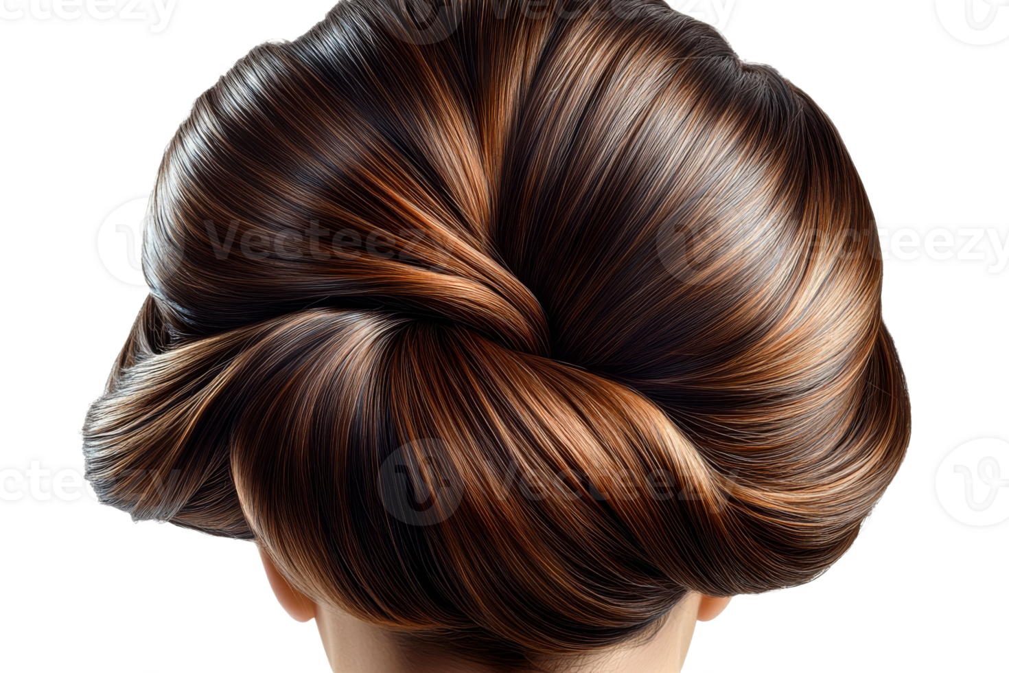 Elegant twisted hairstyle with glossy finish and volume png