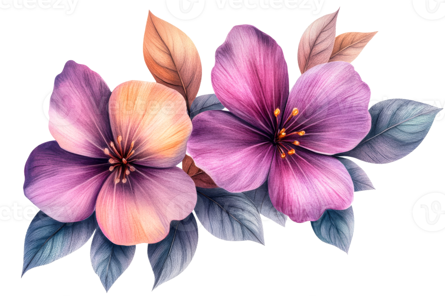 Vibrant flowers with detailed petals and leaves png