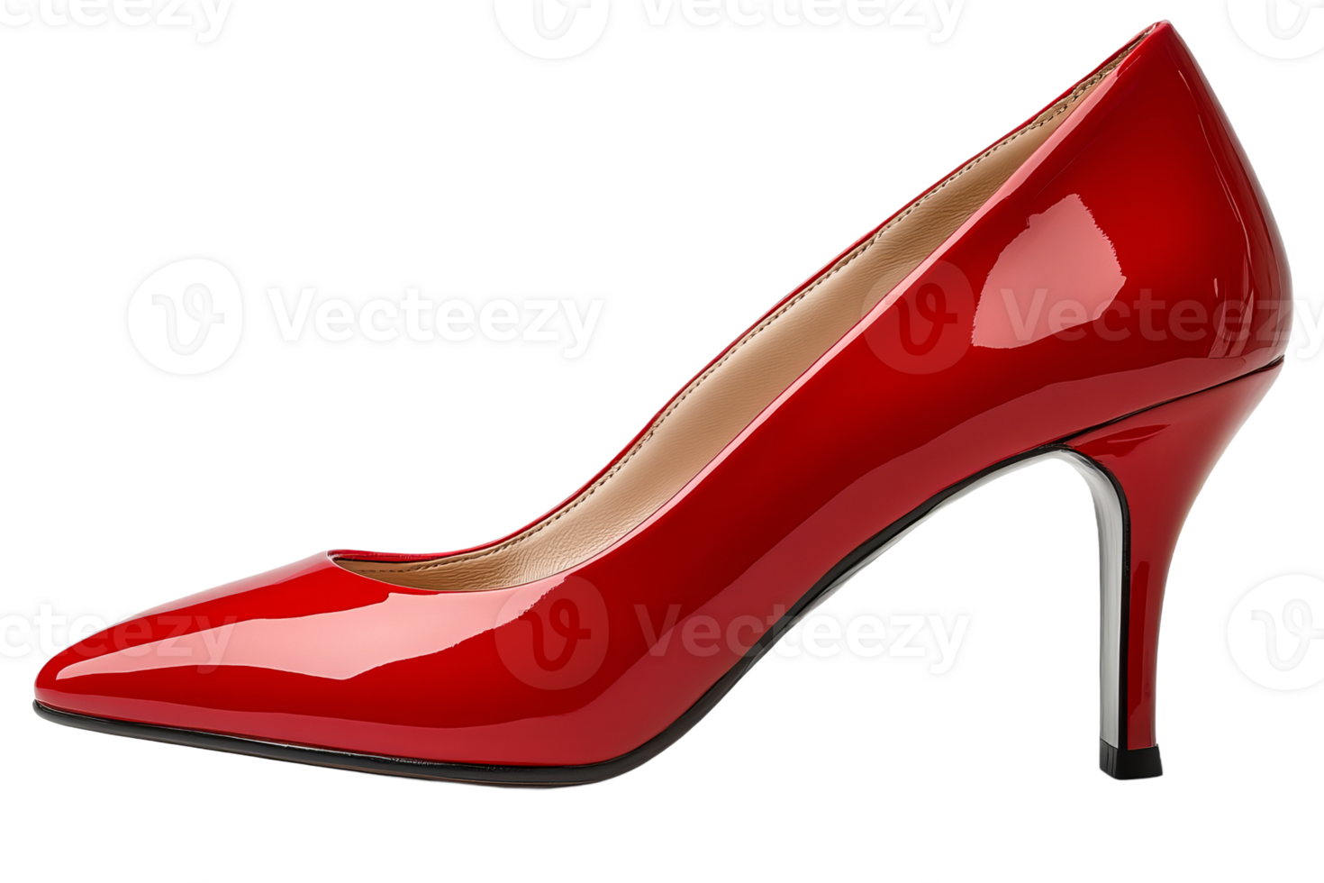 Elegant red high heel shoe with glossy finish png