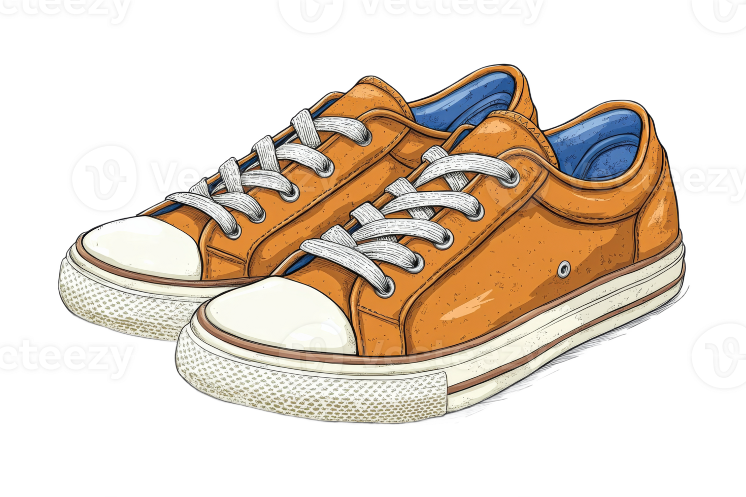 Classic orange sneakers with white laces and detail png