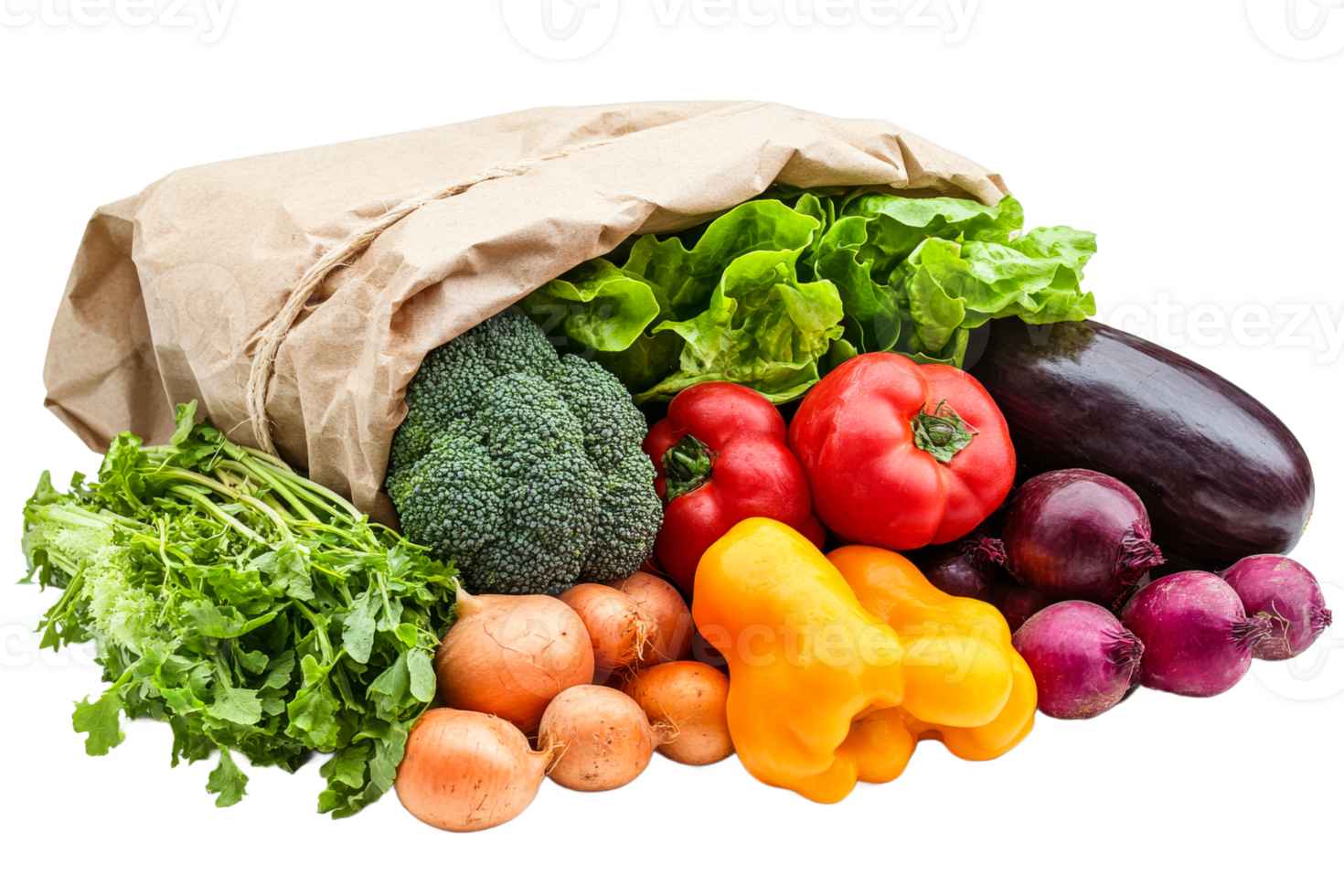 Fresh vegetables in a paper bag ready for cooking png