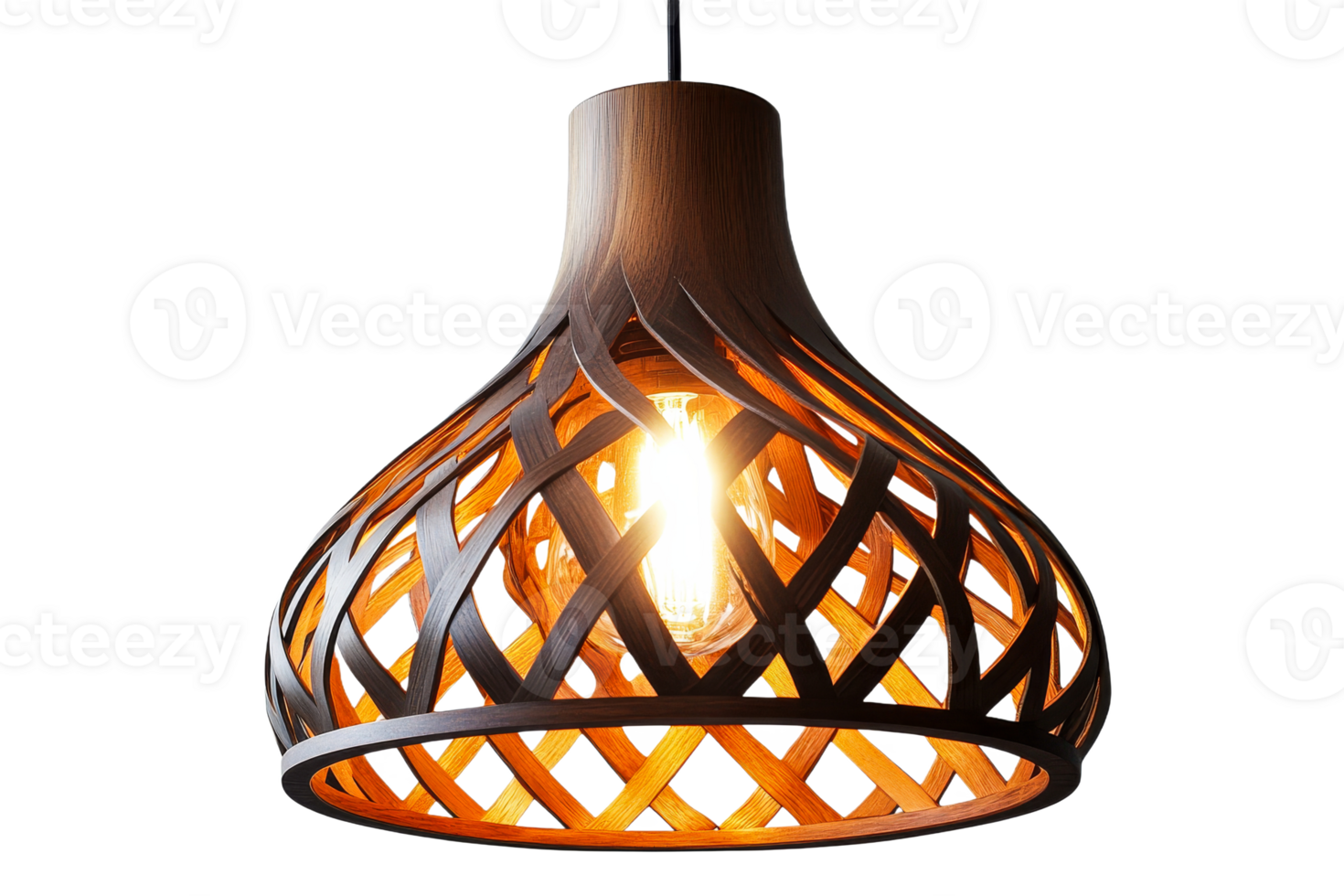 Wooden pendant light design with intricate pattern png