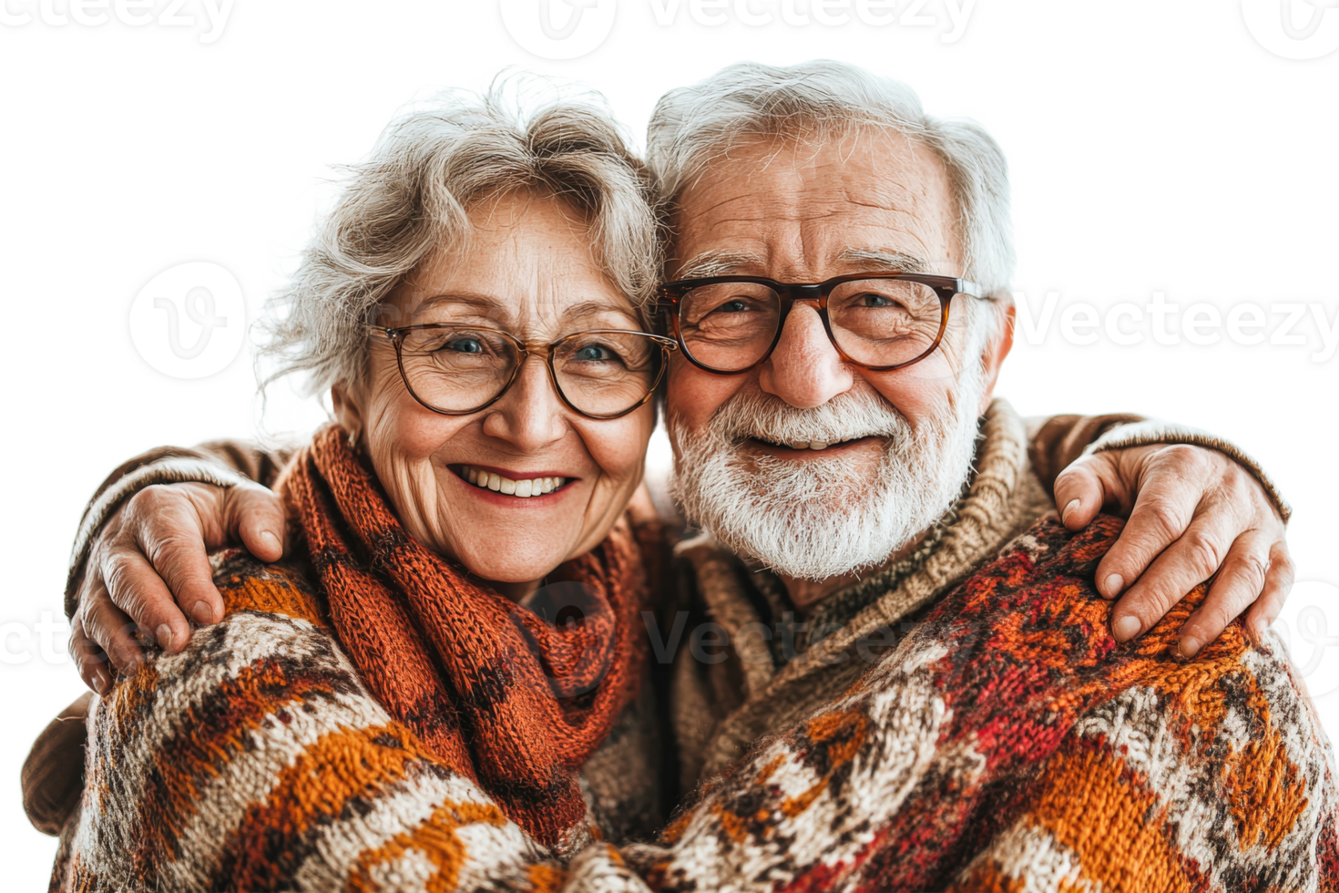 Elderly couple sharing a warm embrace with joyful smiles png