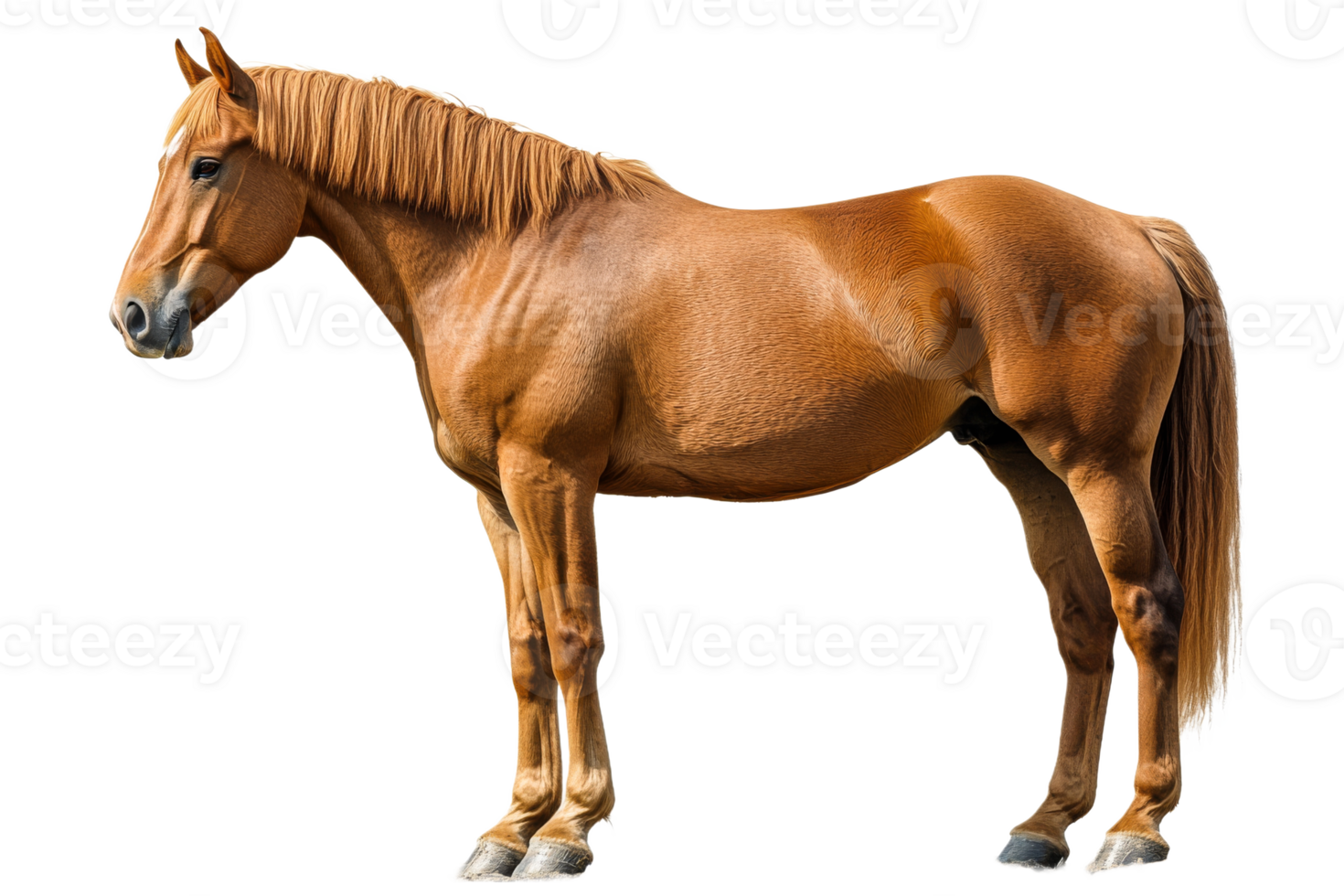 Brown horse standing on transparent background, cut out png