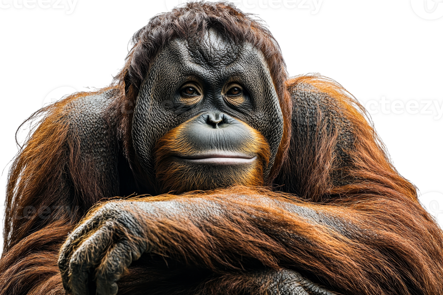 Orangutan relaxing with a thoughtful expression png