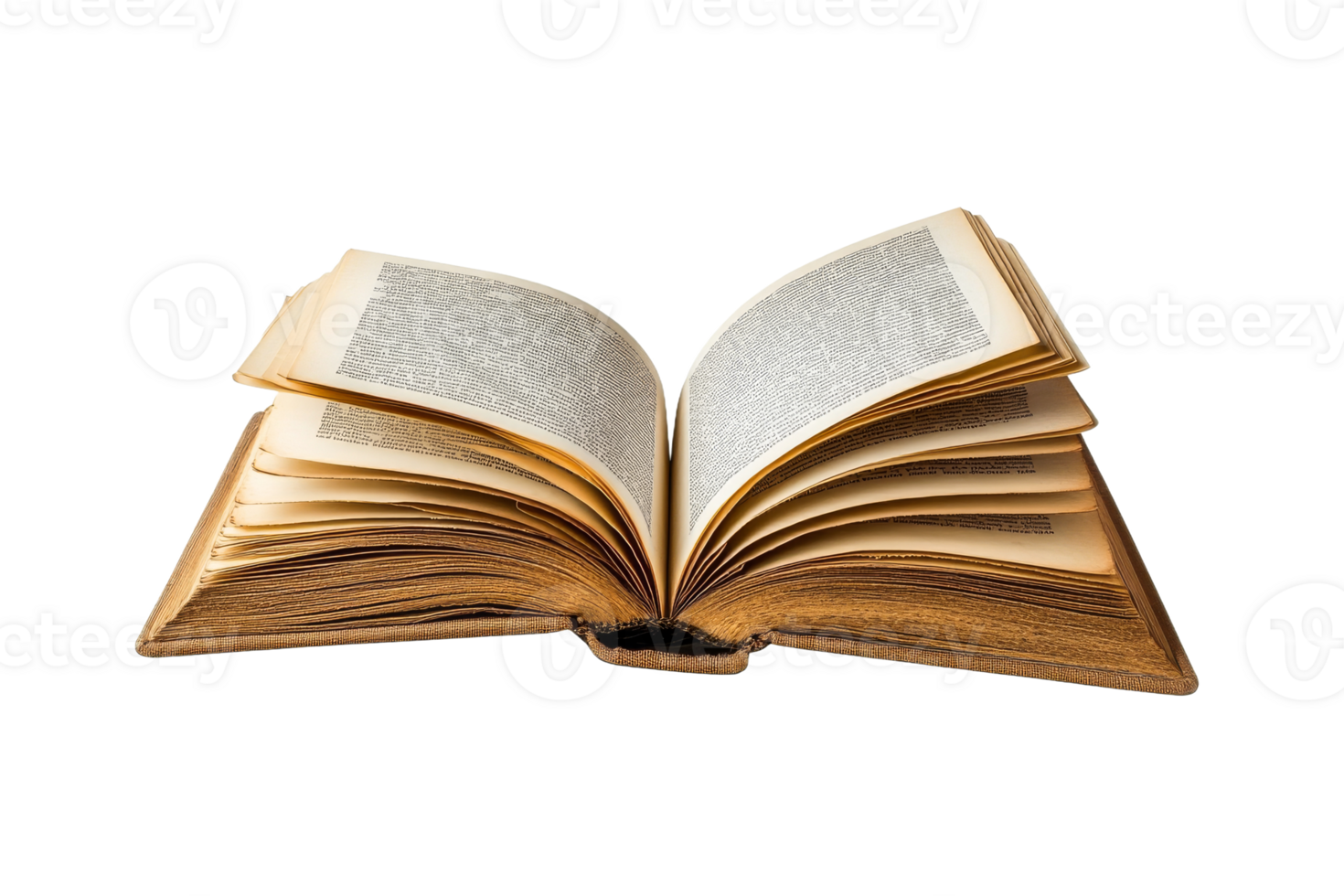 Vintage book with worn pages on transparent background png