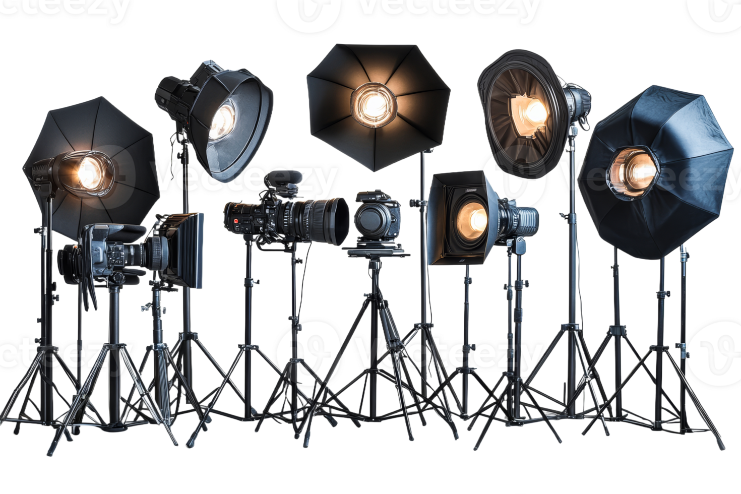 Studio lighting equipment arranged for a photoshoot setup png