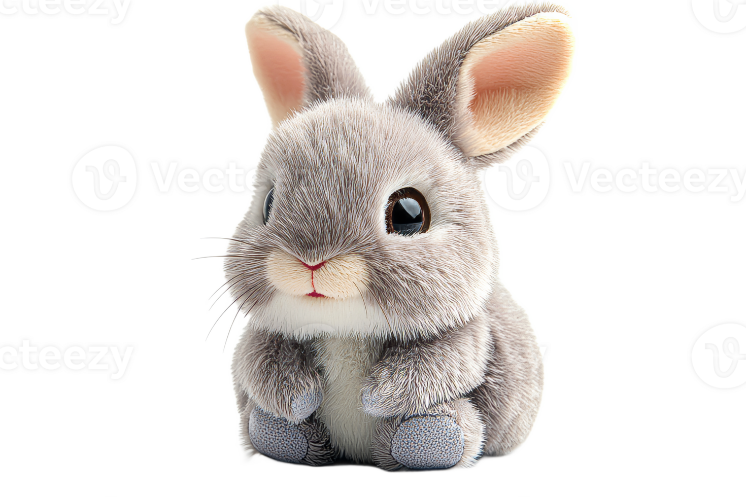 Soft gray bunny with big eyes on transparent background png