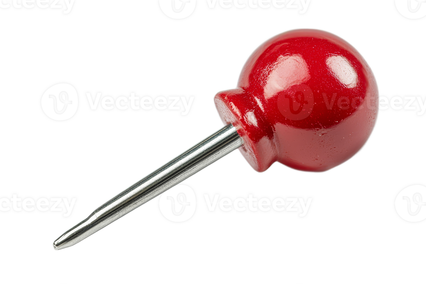 Red push pin with metal tip on transparent background png