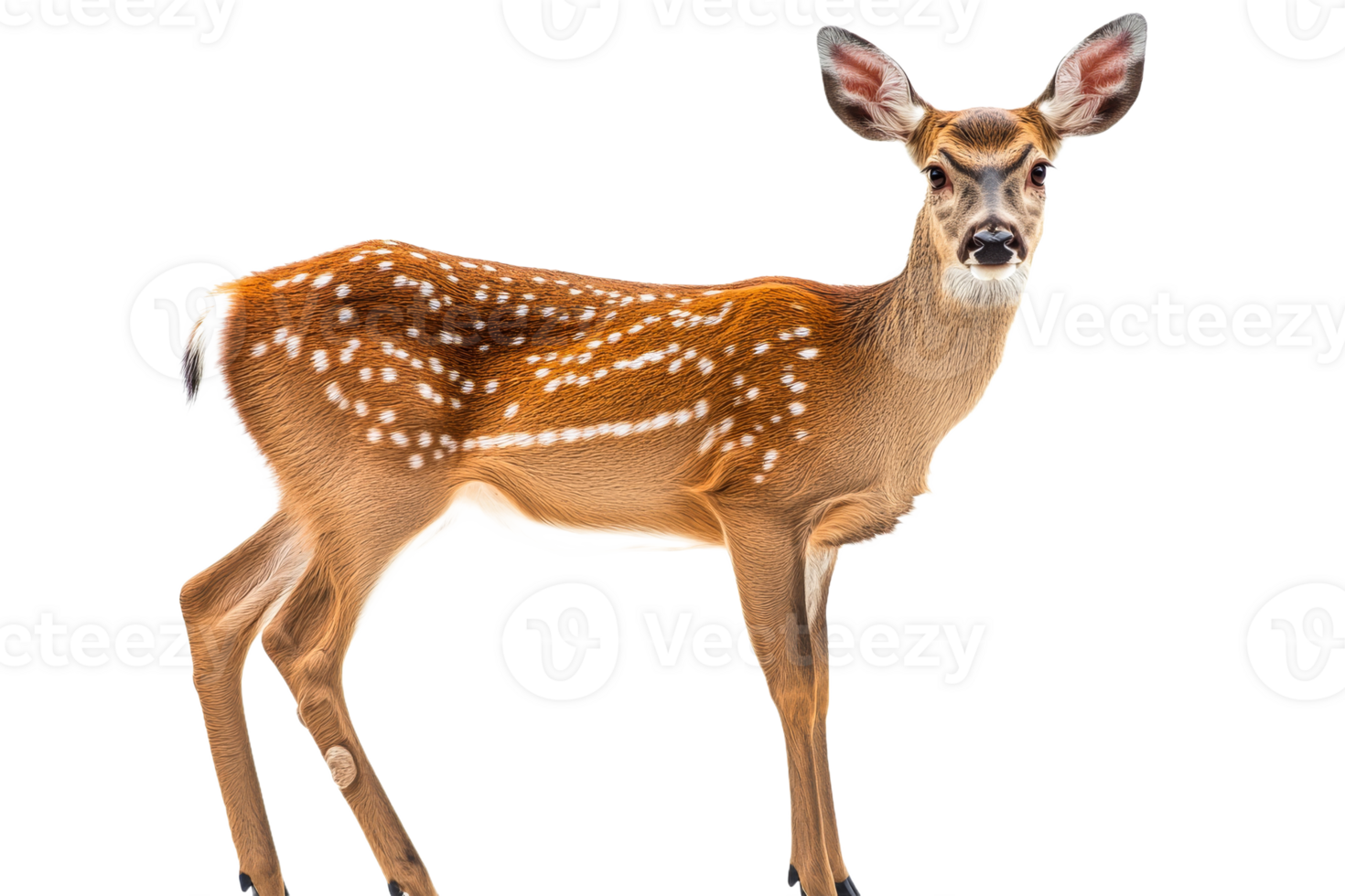 Young deer with spots stands on a transparent background png
