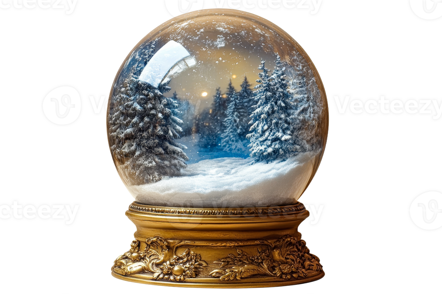 Snow globe featuring a winter landscape with pine trees png