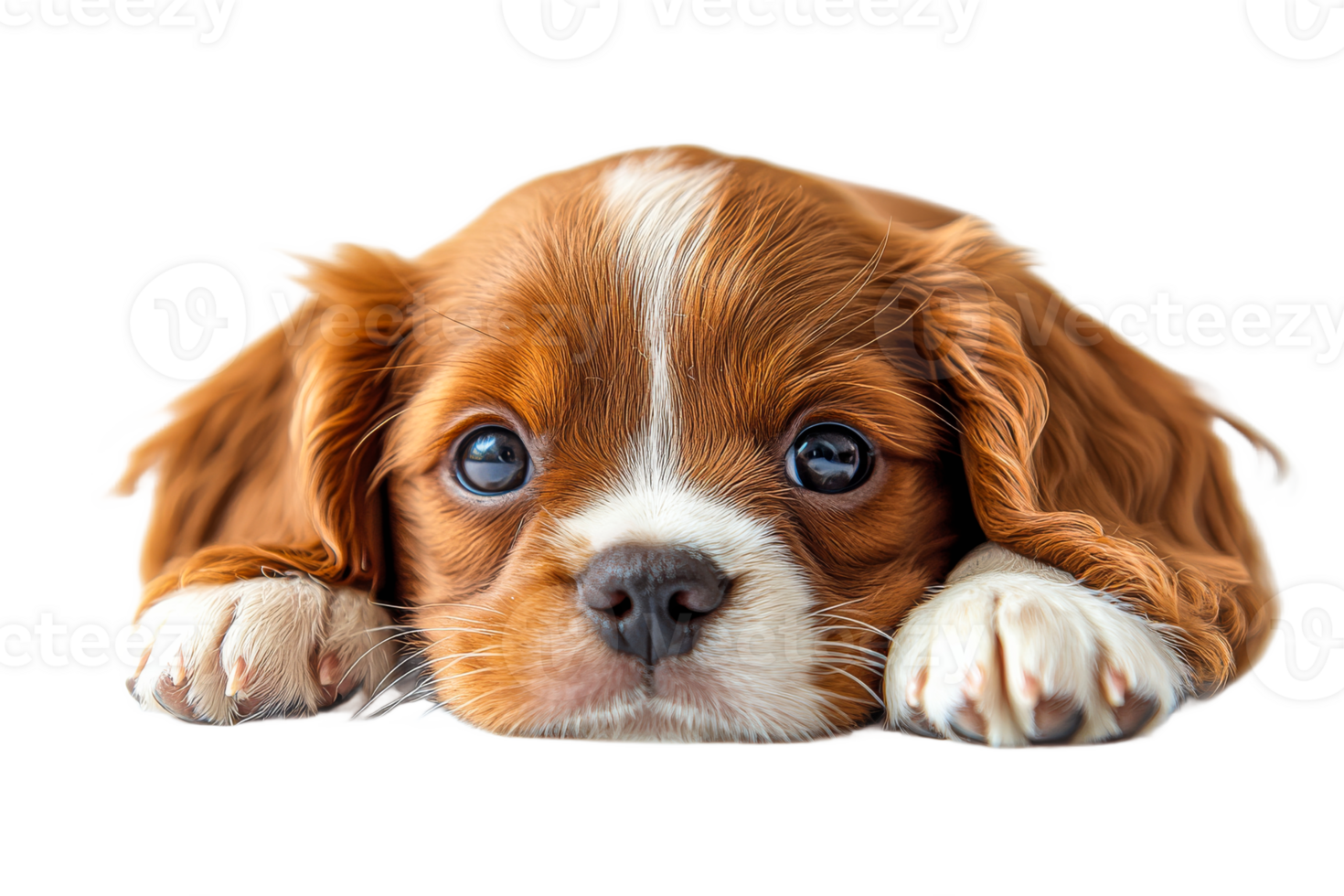 Cute puppy laying down with expressive eyes png