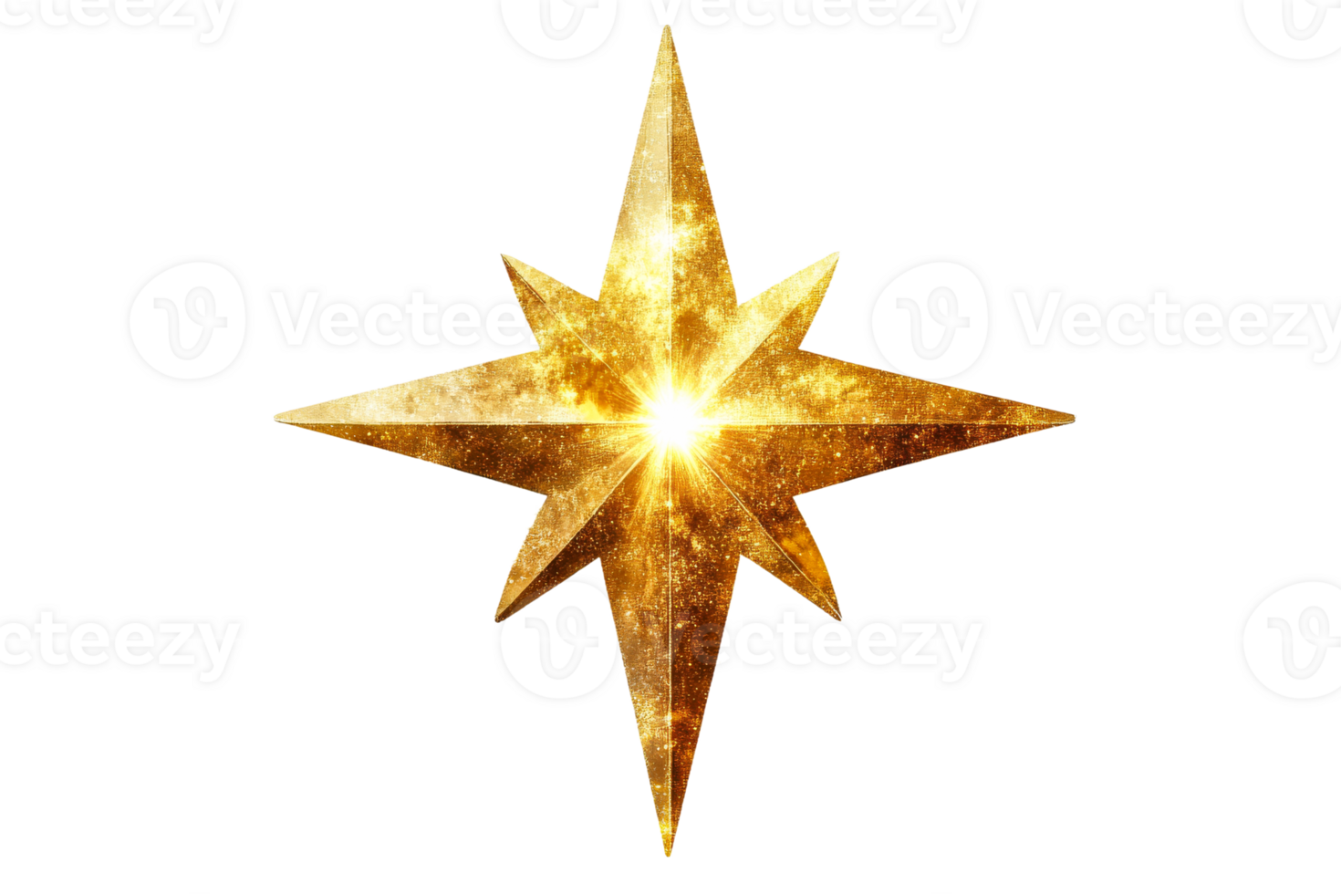 Glittering golden star with transparent background png