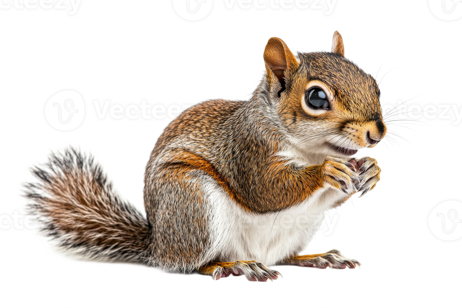 Cute squirrel sitting and eating on transparent background png