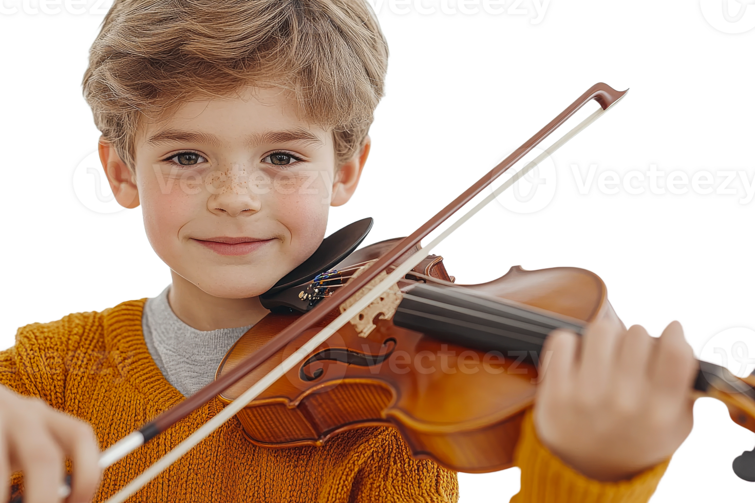 Young violinist plays joyfully with a bright smile png