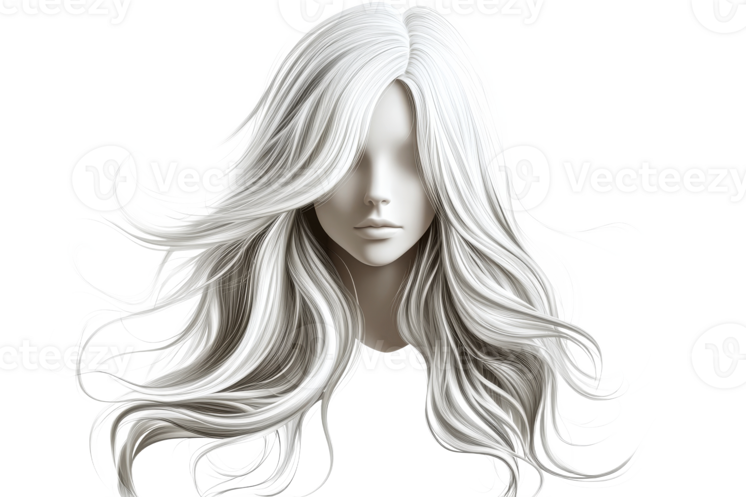 Elegant white hairstyle with flowing strands png
