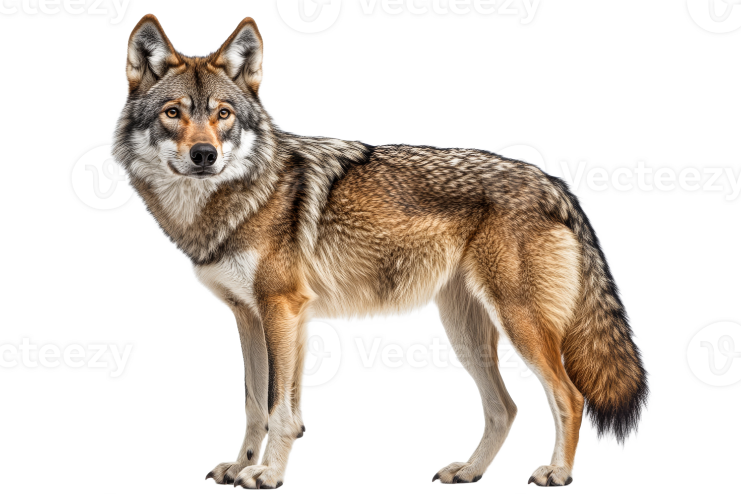 Wolf on clear background showcasing fur details png