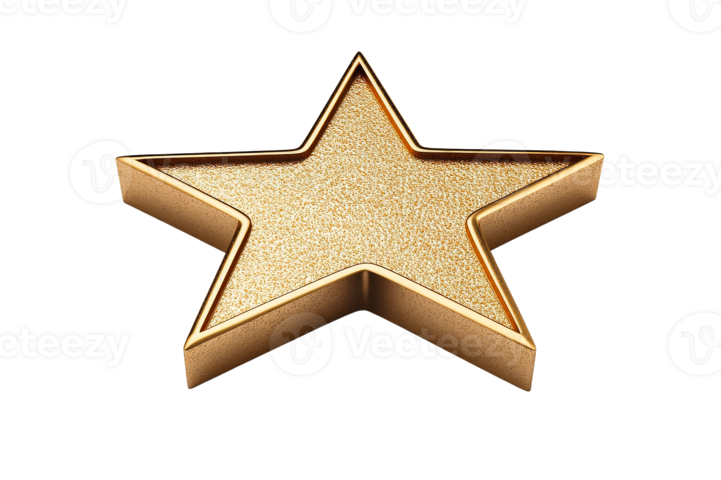 Golden star with glittery finish on transparent background png
