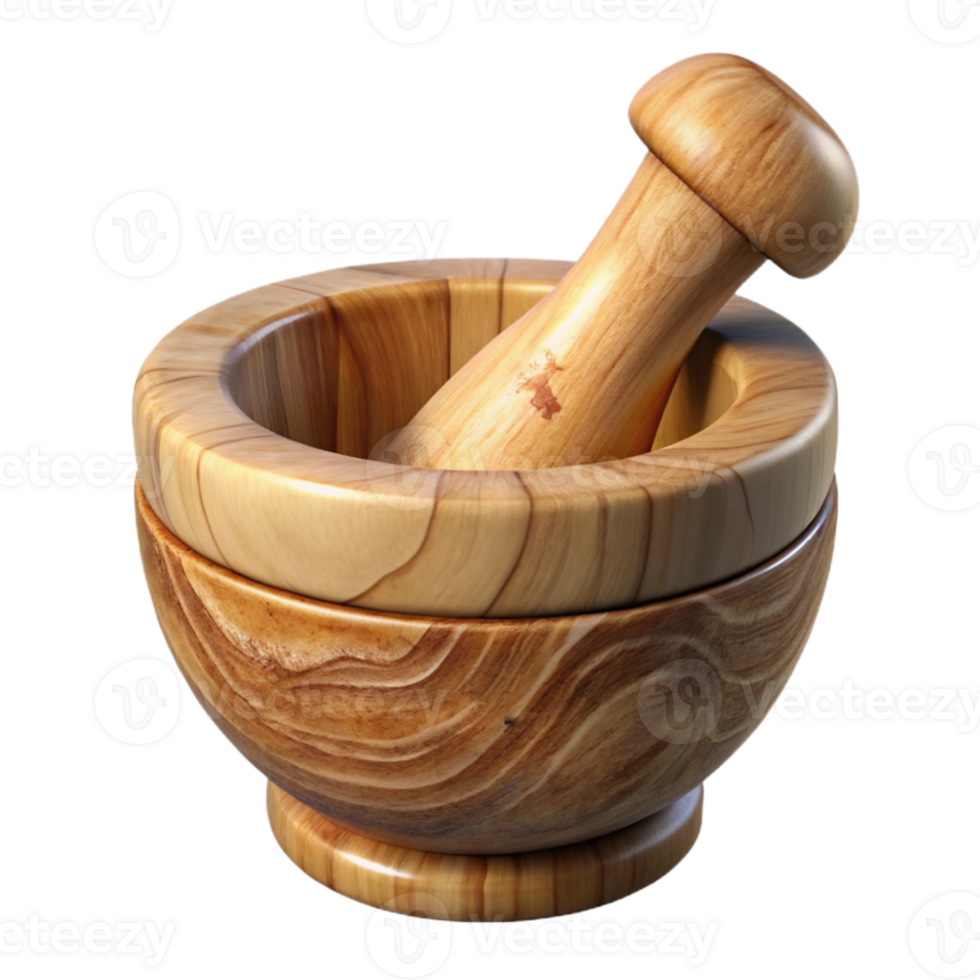 wonderful artistic Natural Wood Mortar and Pestle Isolated Side View professional png