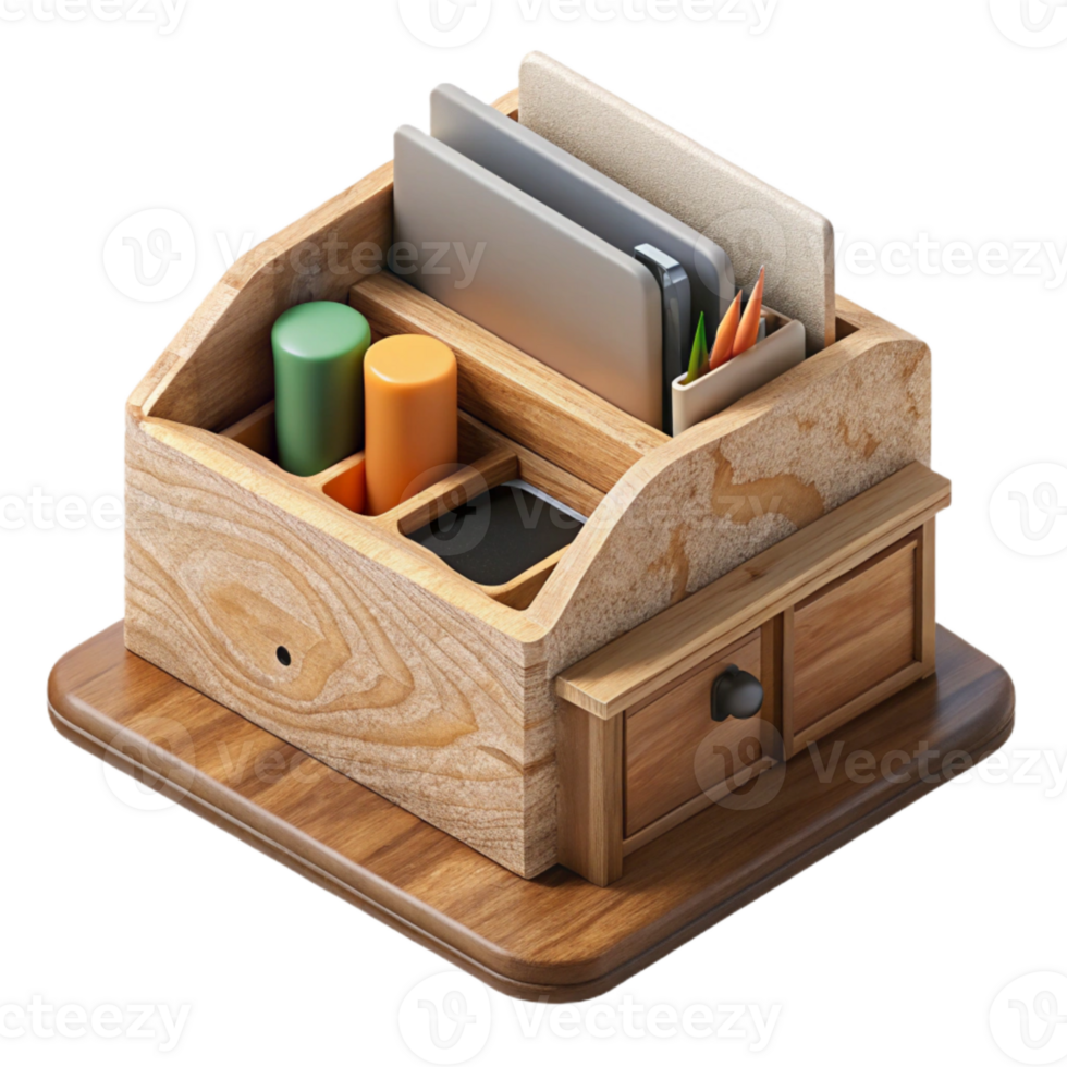 wonderful classic Natural Wood Desk Organizer Top View Isolated high resolution png