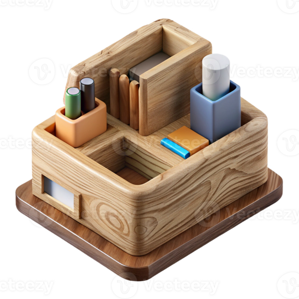 wonderful traditional Natural Wood Desk Organizer Top View Isolated high quality png
