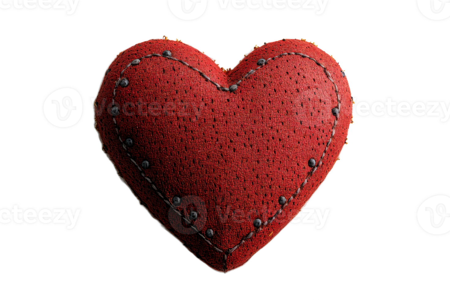 Red heart plush with stitching on clear background png