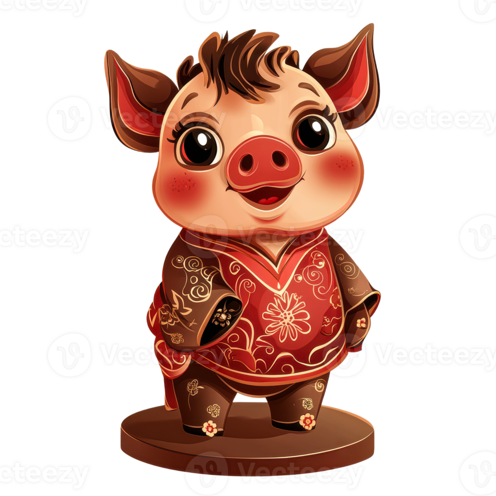 Cheerful cartoon pig character in festive attire png