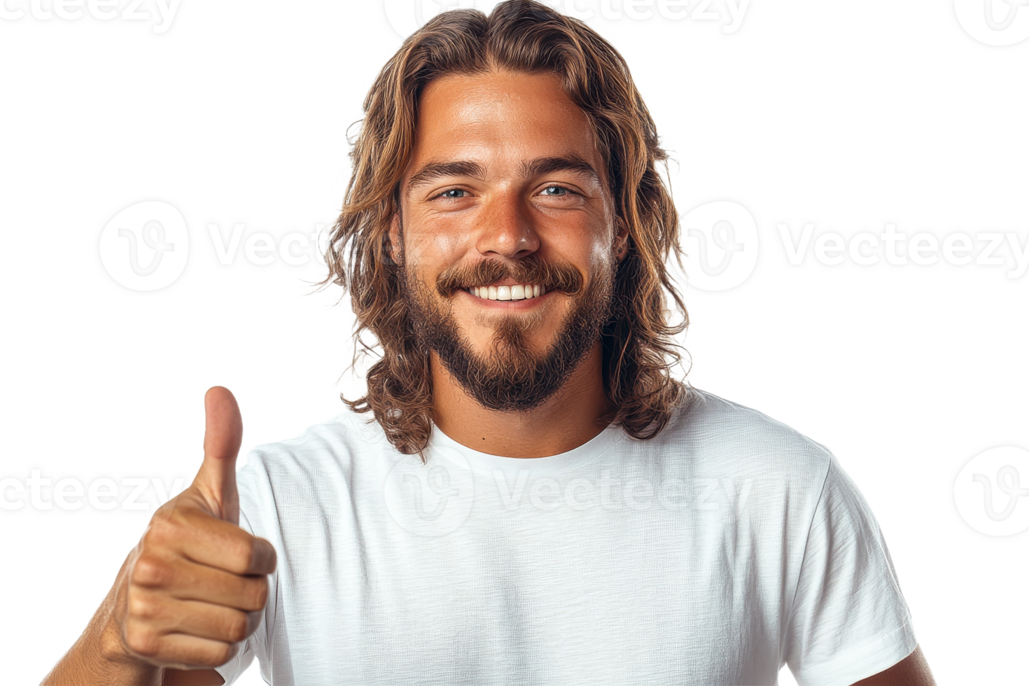 Smiling man giving thumbs up with transparent background png