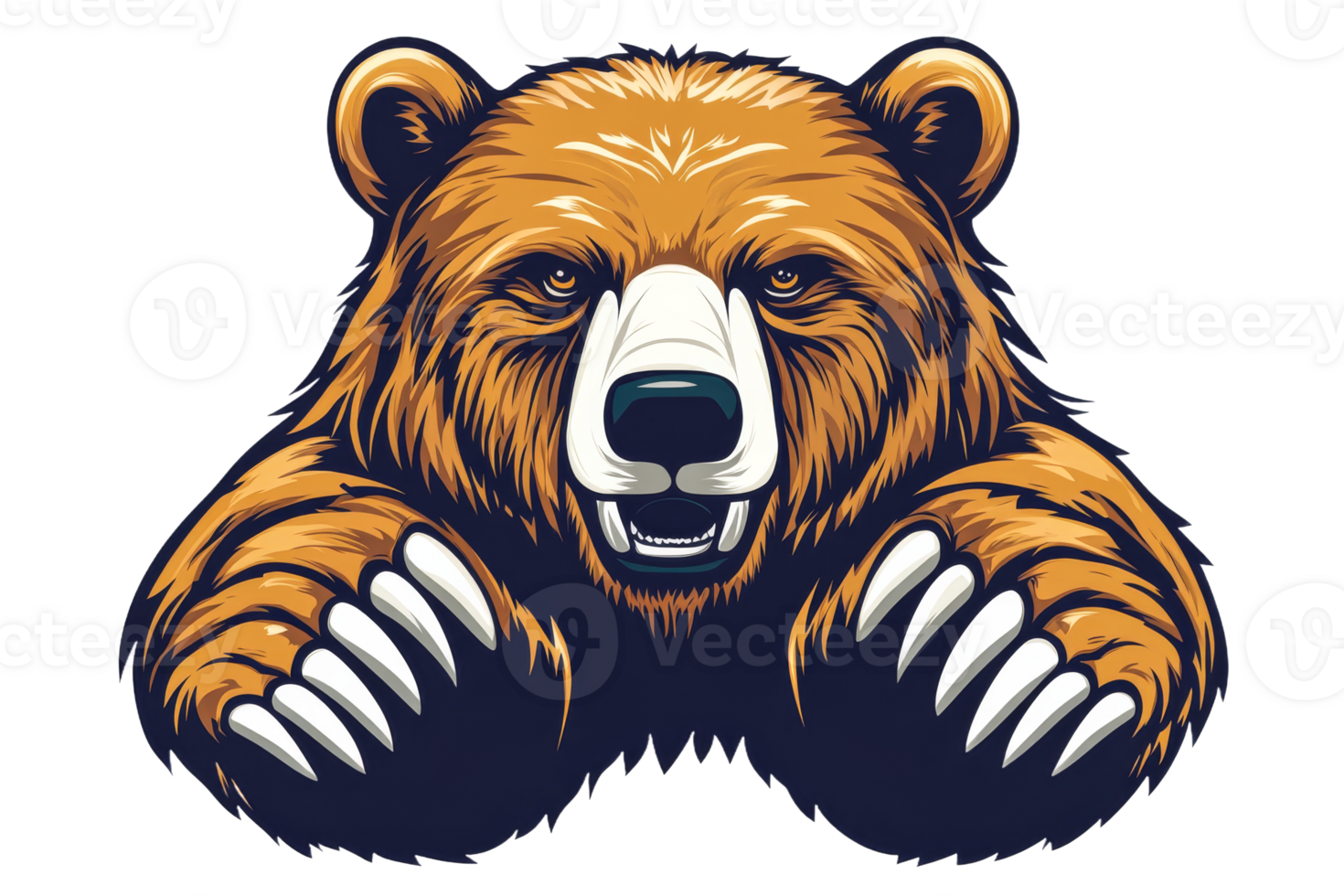 Bear illustration with fierce expression and claws png