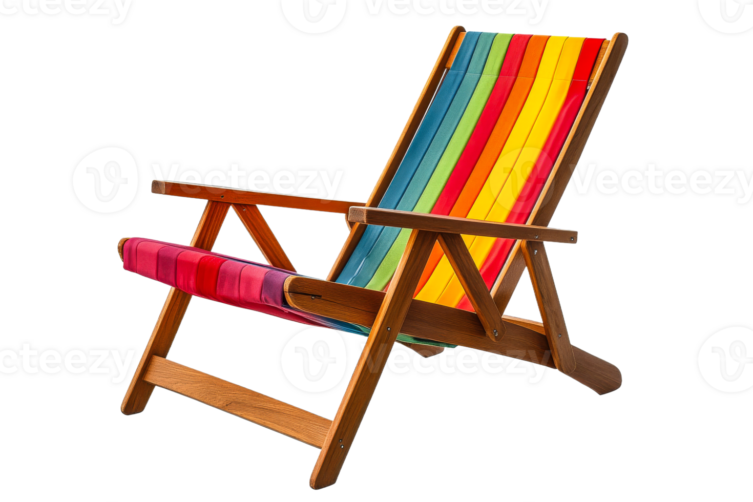 Colorful beach lounge chair with a vibrant striped design png