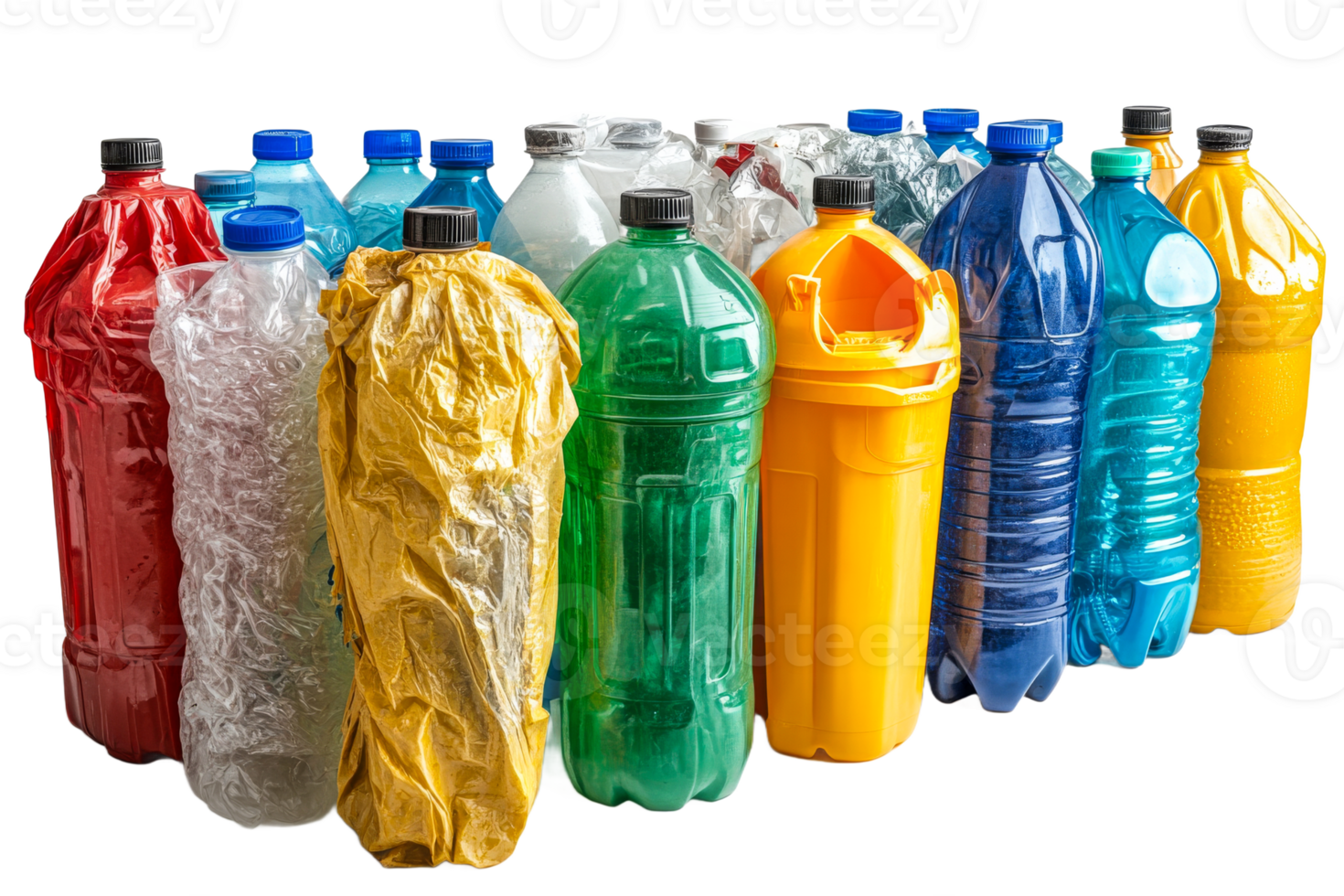 Various colored plastic bottles on transparent background png
