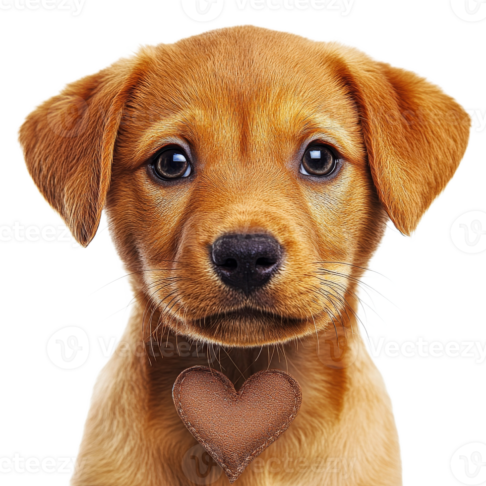 Cute puppy with a heart pendant on a transparent background png