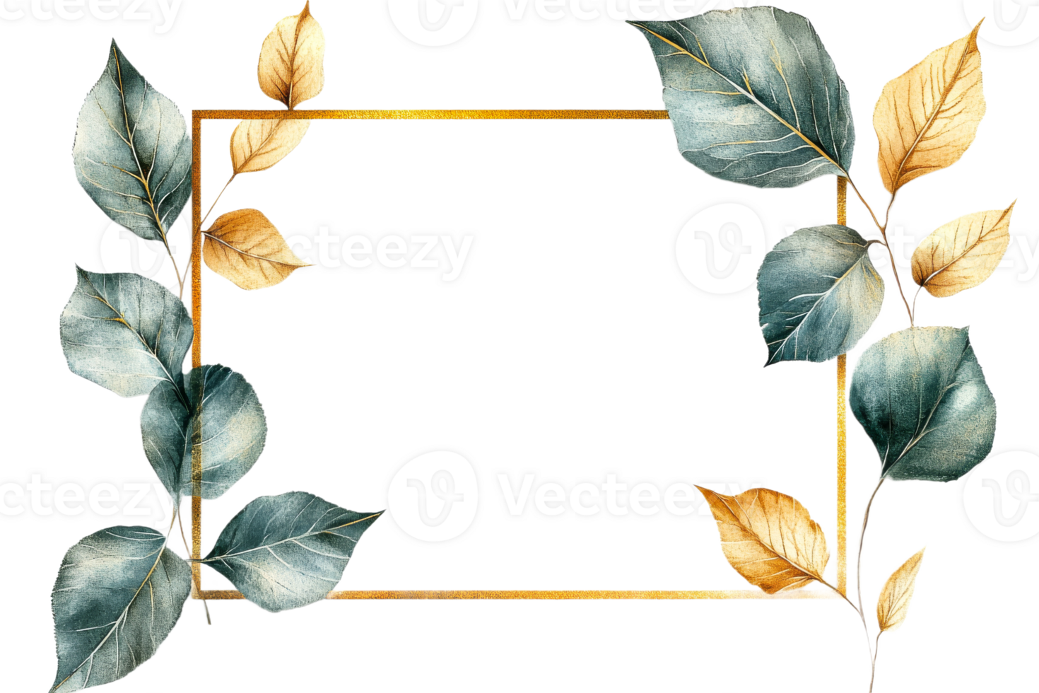 Leaf design with gold border on clear background png