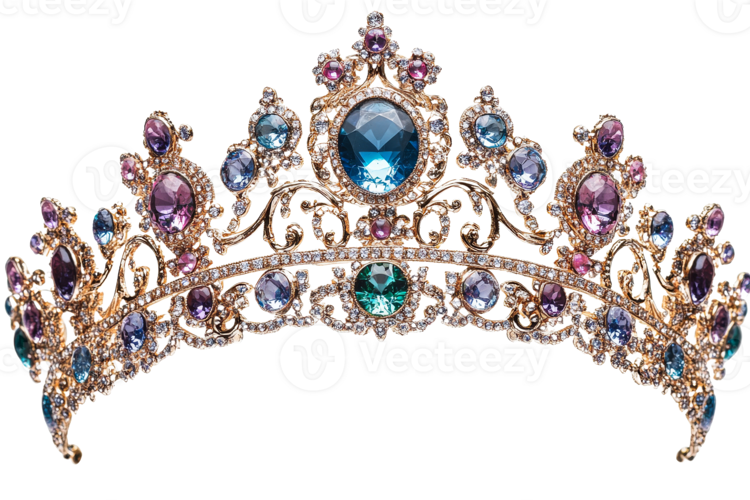 Colorful gemstone crown with intricate design png