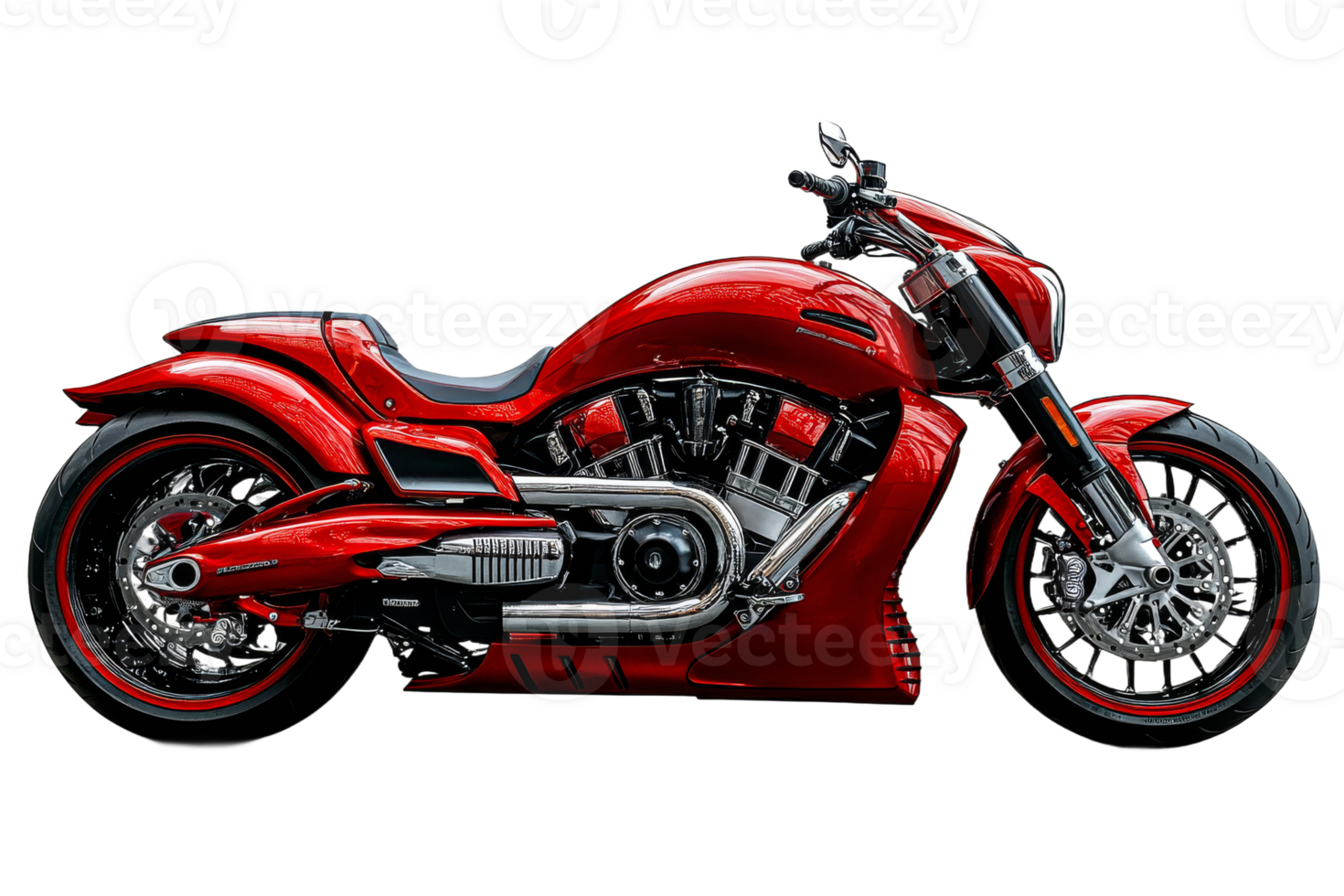 Red custom motorcycle, sleek design, transparent bg png